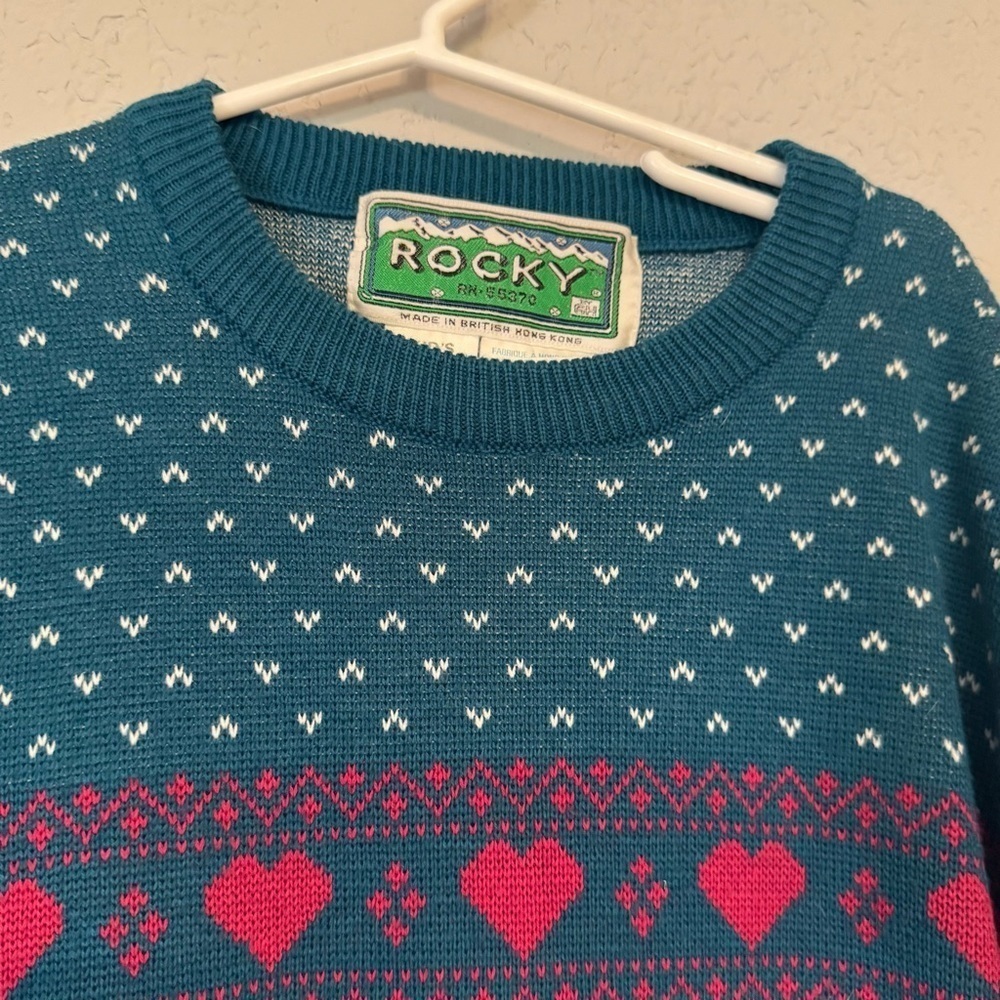 Rocky Retro Style Heart Printed Wool Blend Knit Sweater - Picture 3 of 8